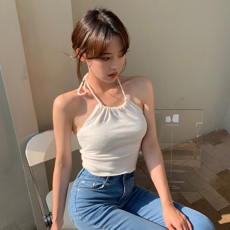 Áo Croptop Sát Nách Cổ Yếm Ôm Dáng Thời Trang Mùa Hè Cho Nữ