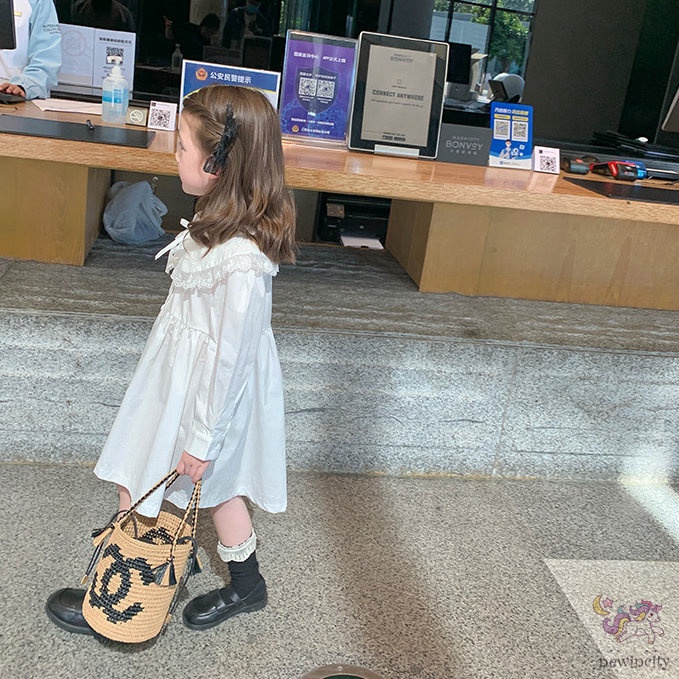 Đầm Công Chúa Cổ Búp Bê Phối Ren Phong Cách Hàn Quốc Ngọt Ngào Cho Bé Gái