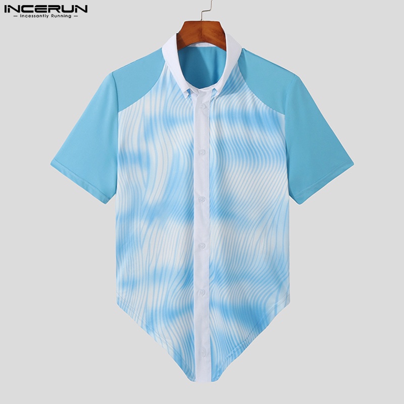 INCERUN Áo Sơ Mi Tay Ngắn Cài Khuy In Họa Tiết Độc Đáo Thời Trang Cho Nam