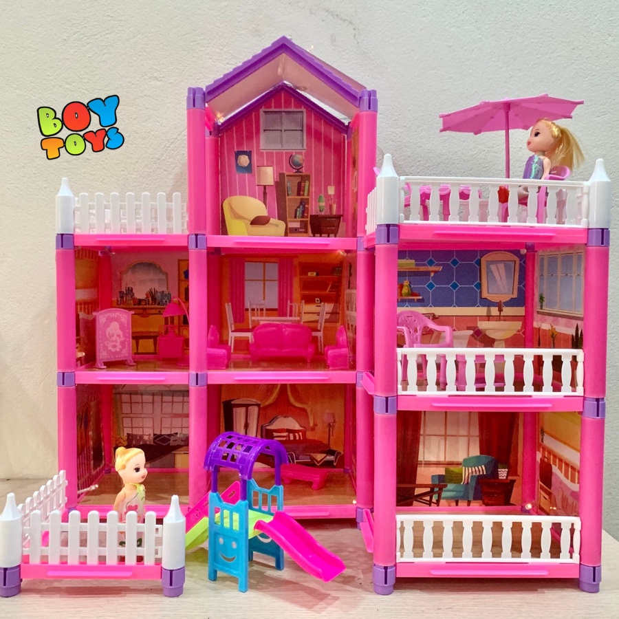 Đồ chơi biệt thự lắp ráp lâu đài công chúa màu hồng đáng yêu, quà tặng xinh xắn cho bé