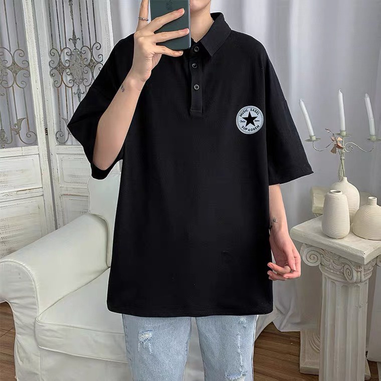 Áo Polo nam nữ Hình Ngôi Sao là điểm nhấn, chất cotton thấm hút mồ hôi, áo thun có cổ