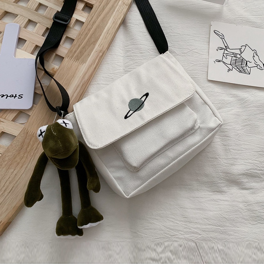 Túi Đeo Chéo Mini Vải Canvas Thêu Hình Hành Tinh Kiểu Dáng Năng Động Cá Tính Phong Cách Hàn Quốc