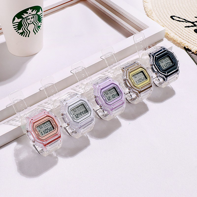 Đồng Hồ Báo Thức Điện Tử LED Vuông Trong Suốt Đa Năng Chống Nước Cho Nam Nữ Sinh Nam Nữ