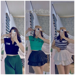 Áo len croptop, áo vai hến⚡️ANDU STORE⚡️Áo len mỏng ngắn tay croptop dày dặn.