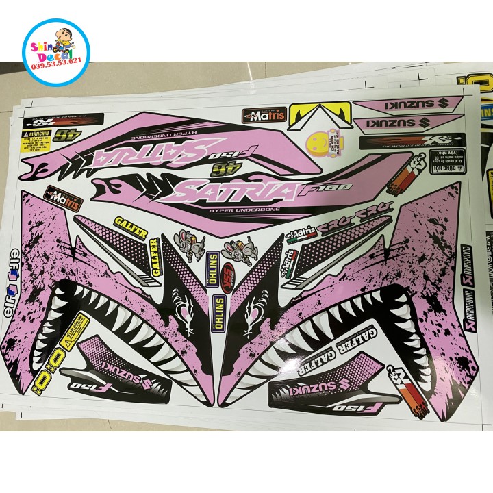 Tem xe satria fi cá mập dán xe đen