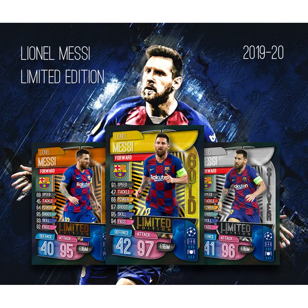 3 Thẻ In Match Attax 2019-20 Lionel Messi Limited Edition Size UK