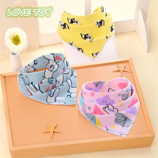 Yếm ăn cotton hình tam giác họa tiết hoạt hình xinh xắn dành cho bé