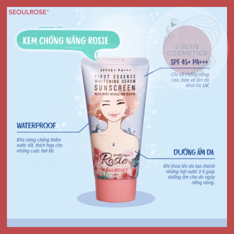 Kem Chống Nắng Seoul Rose Rosie First Essence Whitening Serum Sunscreen SPF45 PA+++ 45ml