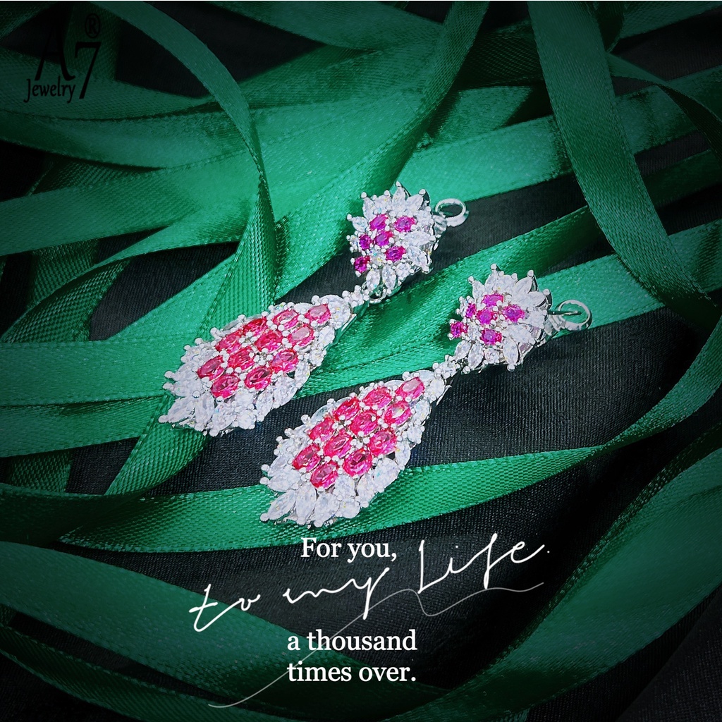 A7| Bông Tai Mạ Bạc 925 Bạch Kim Đính Kim Cương Giả Màu Đỏ Thời Trang Cho Nữ X4Y62