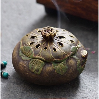 Lư xông trầm gốm hình hoa sen