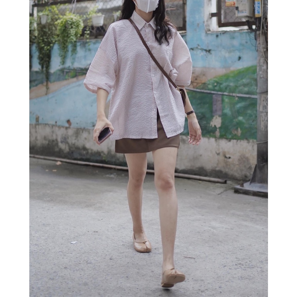 Áo sơ mi tay lỡ chất xốp phong cách Hàn Quốc dành cho nữ | BigBuy360 - bigbuy360.vn