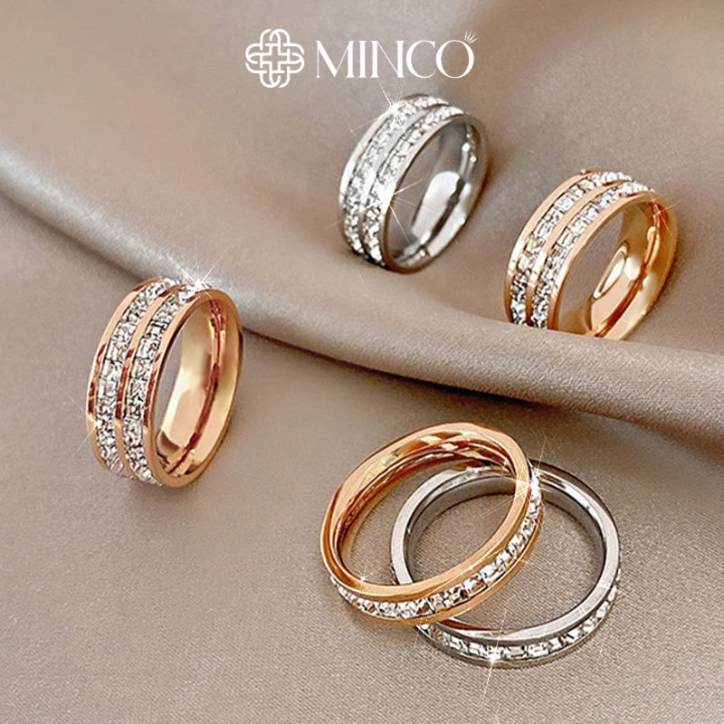 Nhẫn nữ đính đá Minco Accessories viền gắn hàng đá lấp lánh thời trang phụ kiện thời trang Hàn Quốc NT67