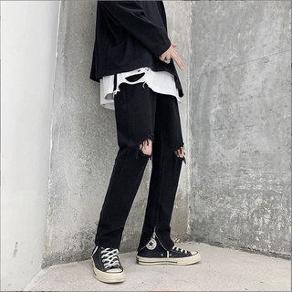 [xả kho] Quần jean nam màu đen 221 ống suông rách gối pon.mens hà nội hcm