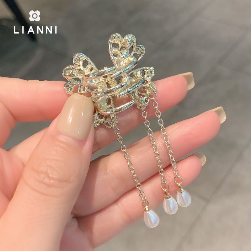 Kẹp Tóc Kim Loại Hình Bướm Đính Đá Và Ngọc Trai Phong Cách Hàn Quốc