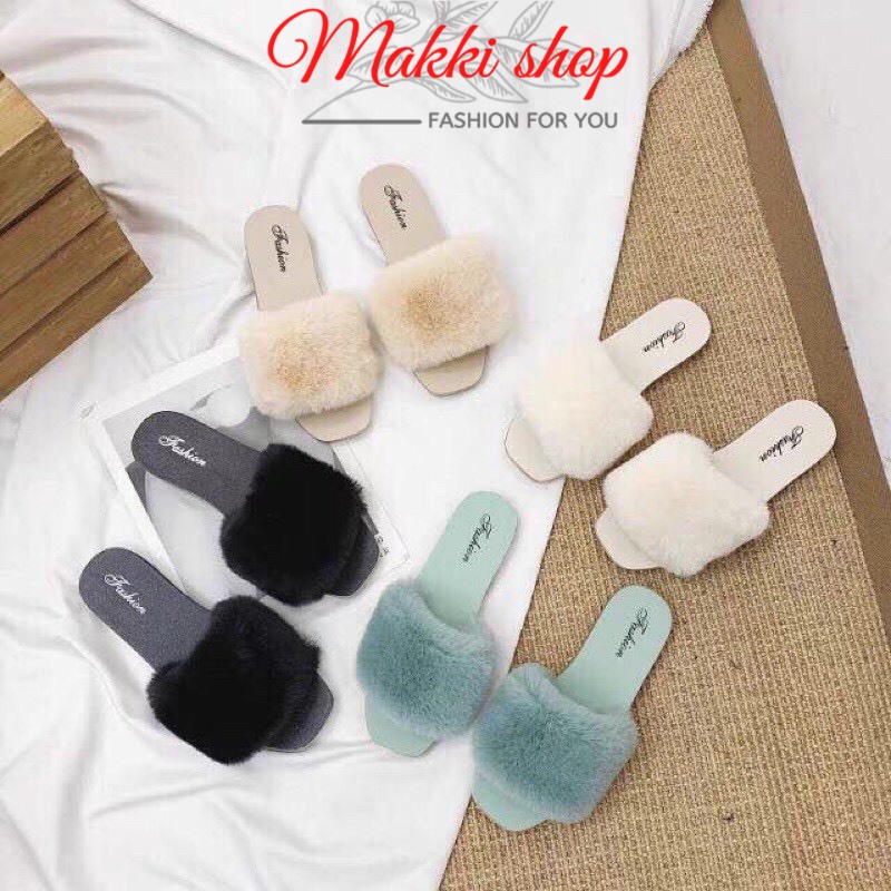Dép lông nữ quai ngang mùa đông mới, dép nữ trong nhà thời trang cao cấp giá rẻ MAKKI SHOP TD536