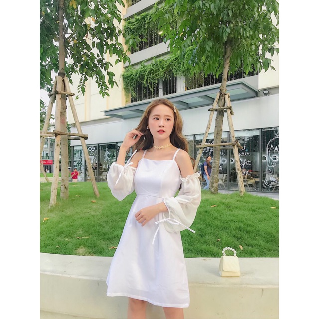 (SẴN-HÌNH THẬT) Đầm dự tiệc hai dây tay voan | BigBuy360 - bigbuy360.vn