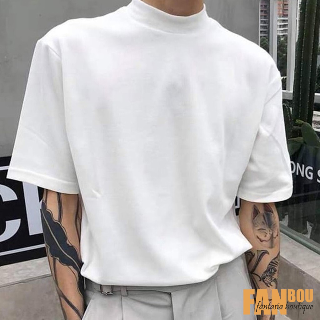 Áo thun cotton cổ lọ 4 phân tay ngắn nam - FANBOU