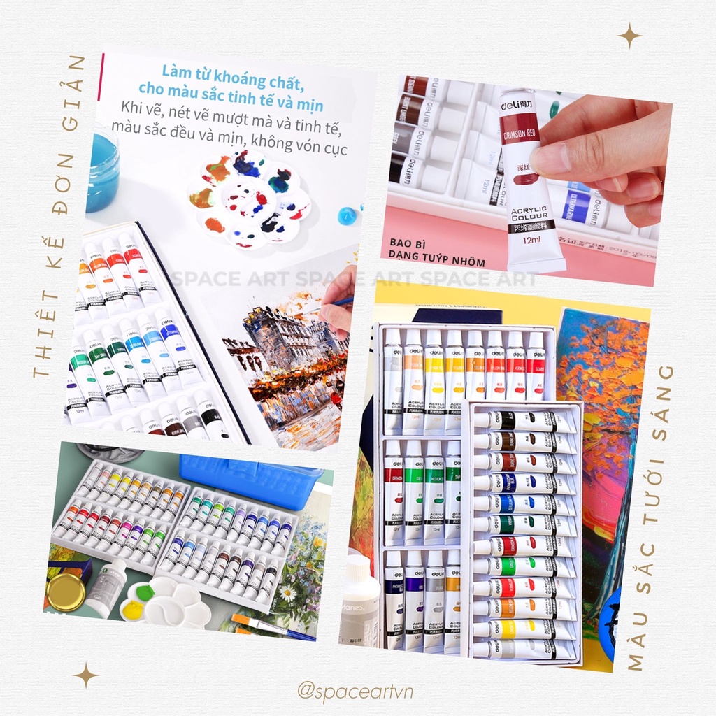 Màu Vẽ Acrylic Dạng Tuýp 12ml Chuyên Nghiệp DELI vẽ vải vẽ giày