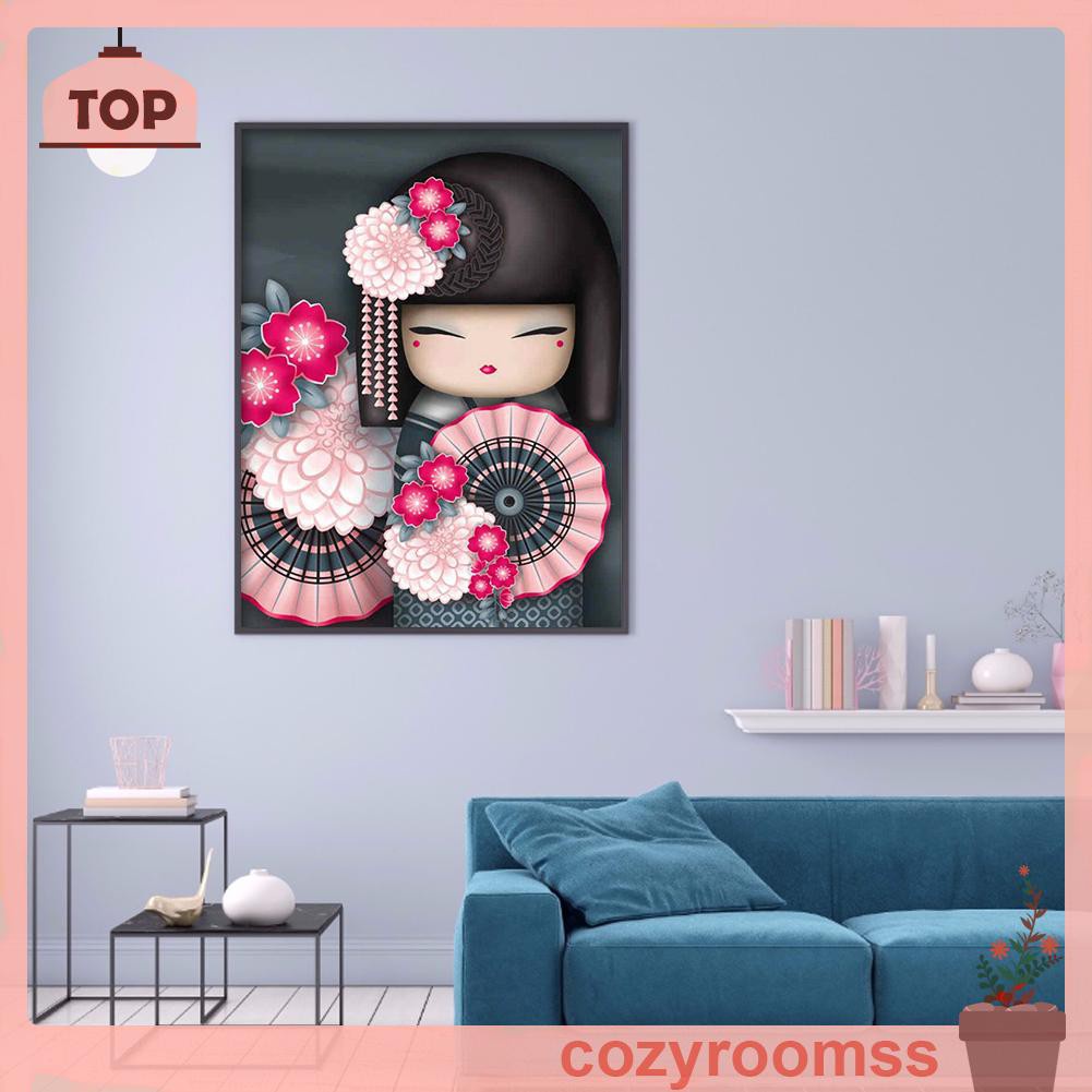 Bộ Tranh Đính Đá 5d Tự Làm Hình Búp Bê Kokeshi 30x40cm