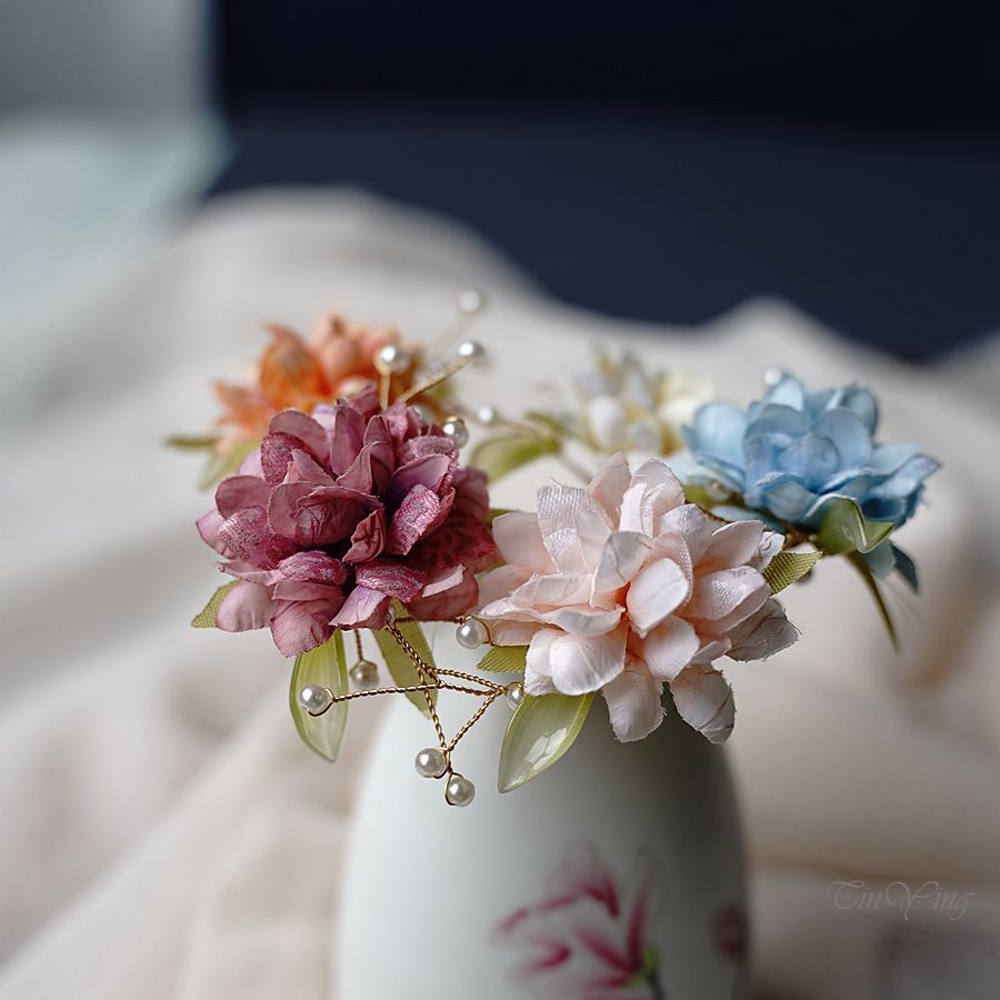 GETNOIVAS Trâm Cài Tóc Chữ U Bằng Vải Lụa Hình Hoa Mẫu Đơn Phong Cách Trung Quốc