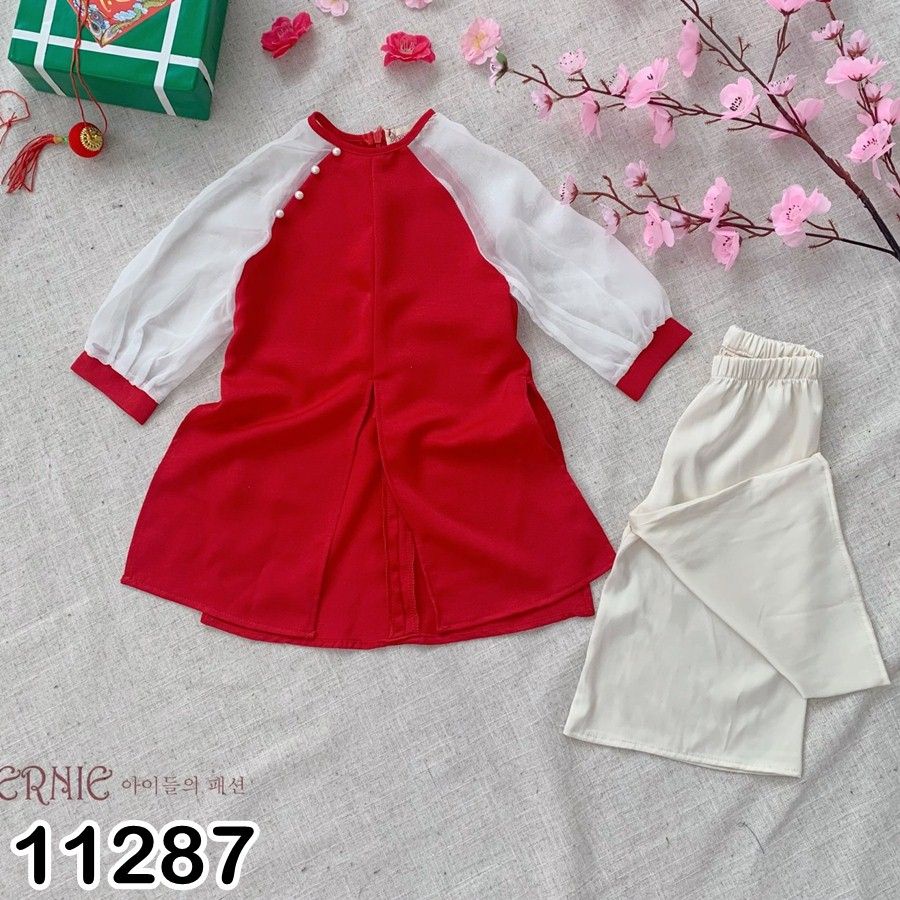 Set áo dài cho bé gái 9-21kg Bigbaby, chất liệu đũi mềm mát