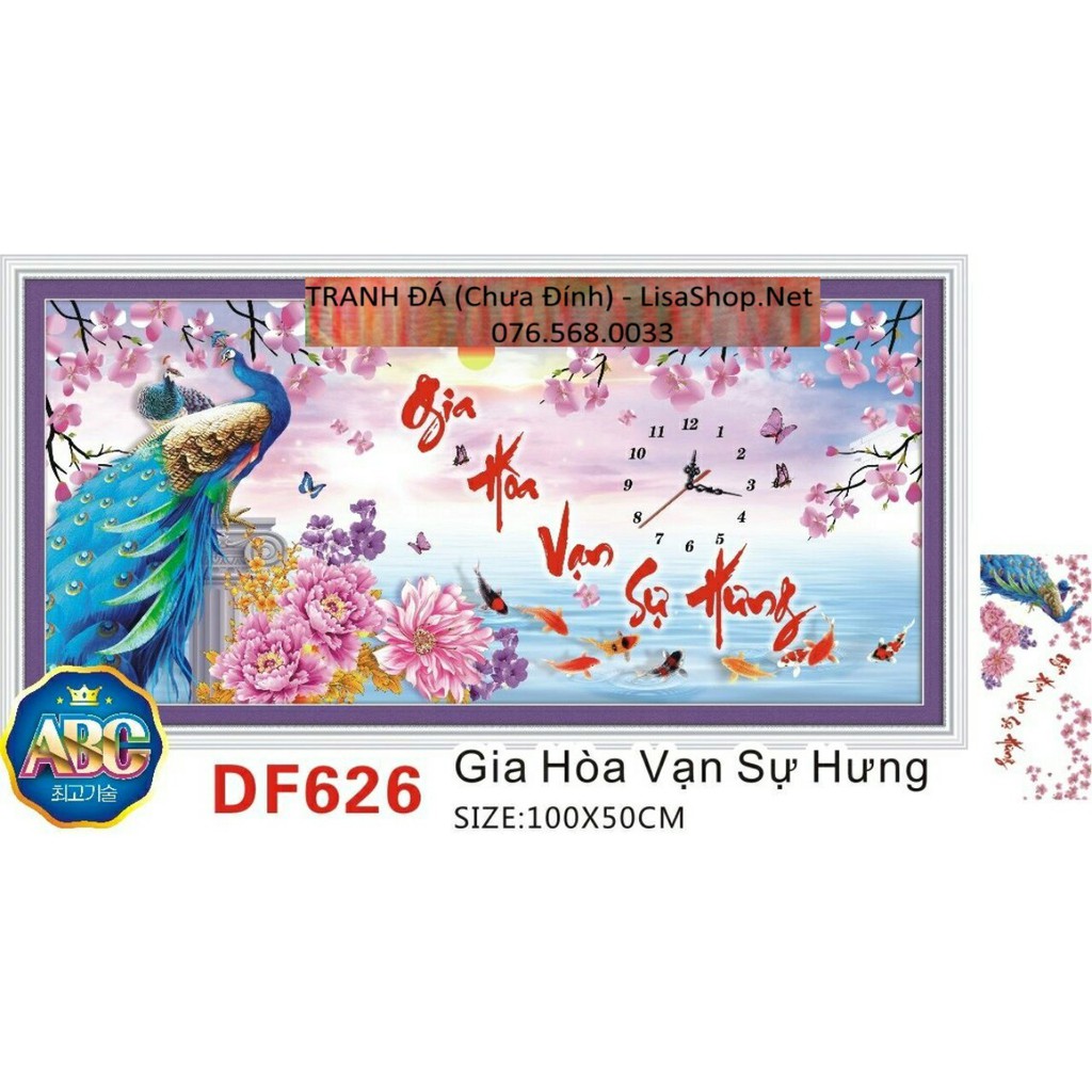 tranh đính đá giá rẻ cá chép cửu ngư quần hội DF626 100*50cm