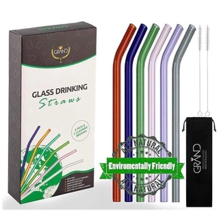 SET ỐNG HÚT THUỶ TINH MÀU SẮC 6 CÁI KÈM 2 CHỔI VÀ BAO ĐỰNG GRAND