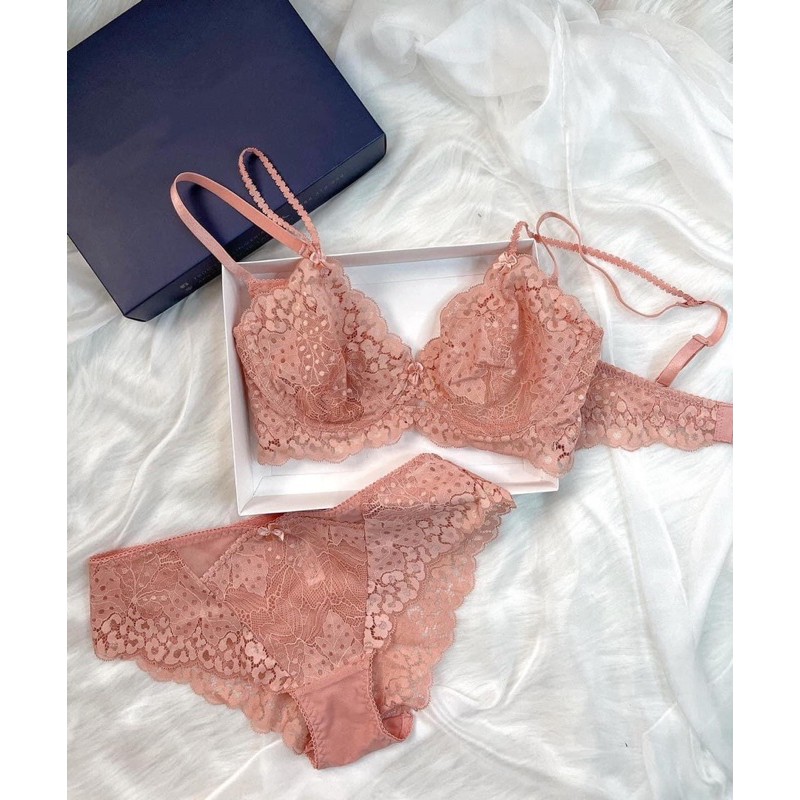 Set Áo ngực Bralette Ren , quần lót ren MÀU HỒNG [Hình thật shop chụp]