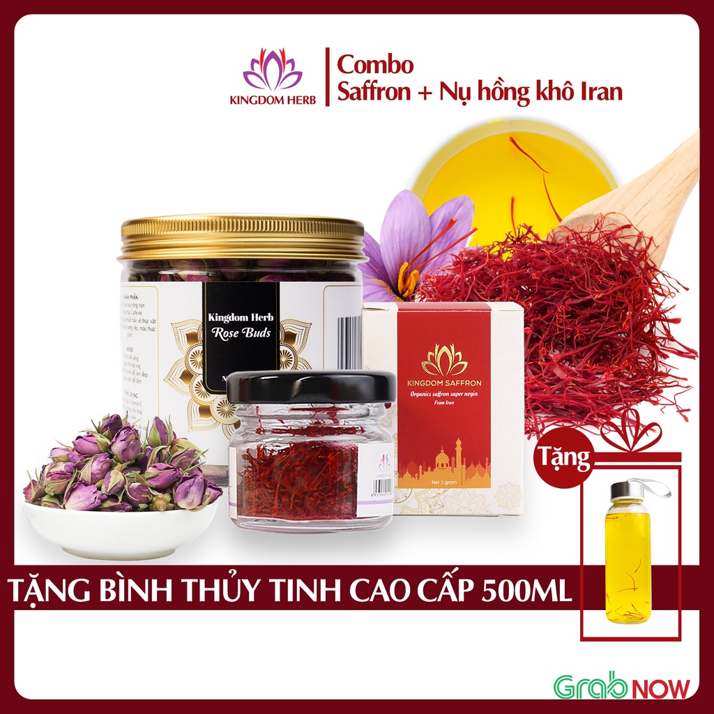 Combo saffron nhụy hoa nghệ tây và nụ hồng khô iran kingdom thượng hạng