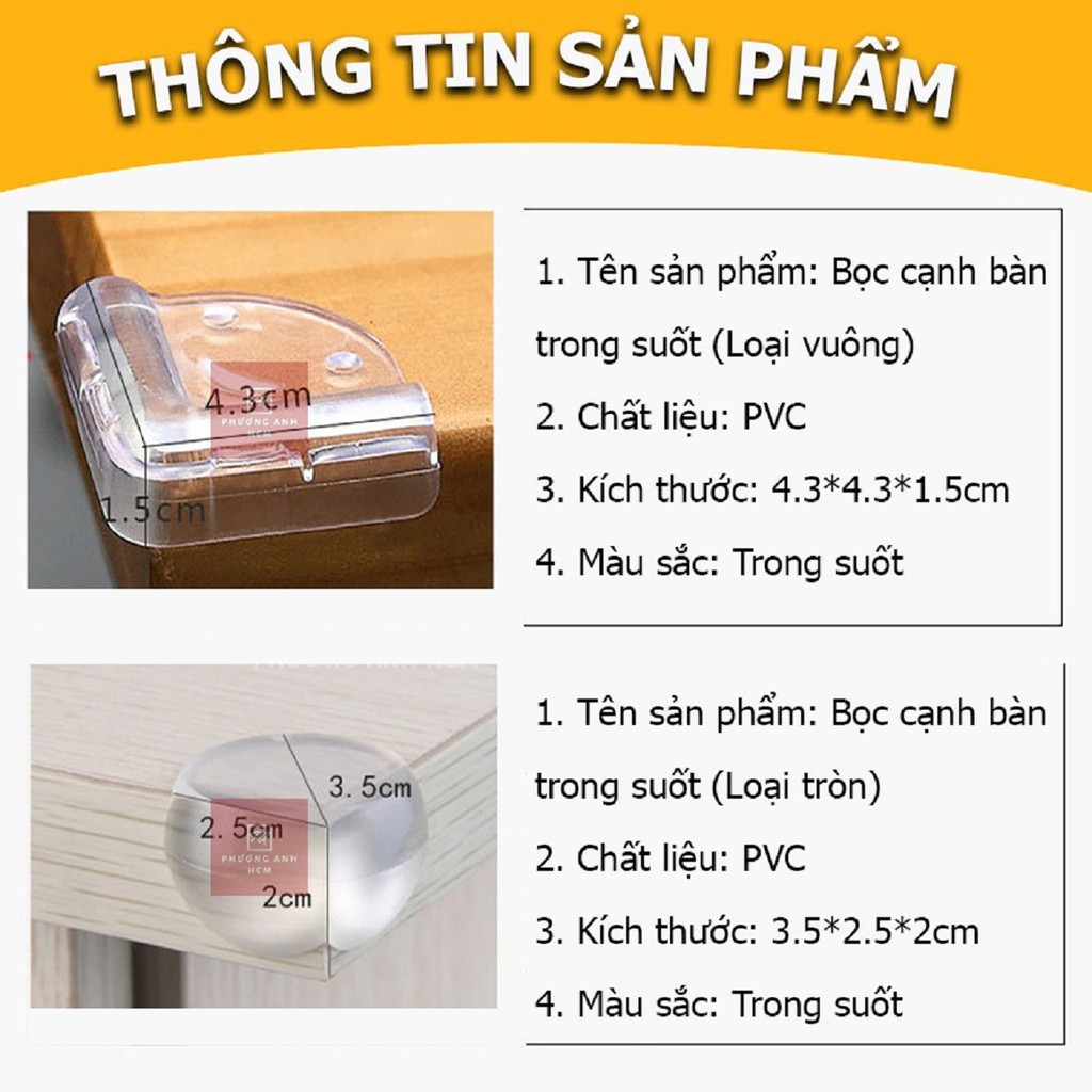 Set 4 Miếng Bịt Góc Bàn Bọc Góc Bàn Bo Tròn Bọc Cạnh Bàn Hình Vuông Kèm Băng Dính 3M 88258 Tổng Kho Sỉ Gia Dụng