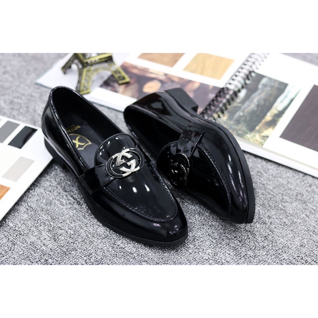 GIÀY TÂY NAM DA BÓNG KHÓA KIM LOẠI VÀNG PHONG CÁCH HÀN QUỐC