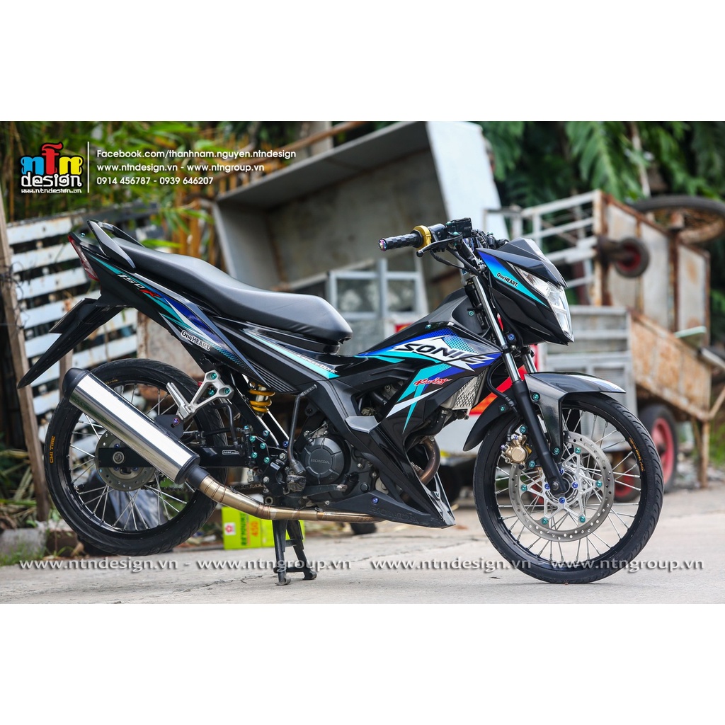 Tem Decal Rời Dán Xe Sonic 150 Mẫu Chỉ Xanh Đen Trắng Cực Đẹp, Hàng 3 Lớp Chất Lượng Cao Không Bay Màu