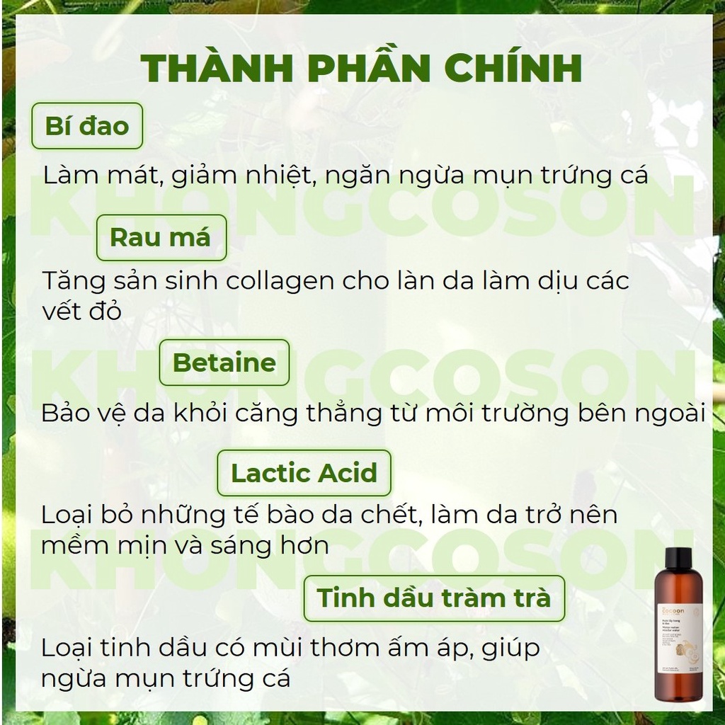 Nước Tẩy Trang Cocoon Bí Đao Cấp Ẩm và Giảm Dầu Cho Da Winter Melon Micellar Water 140-500ml - Khongcoson