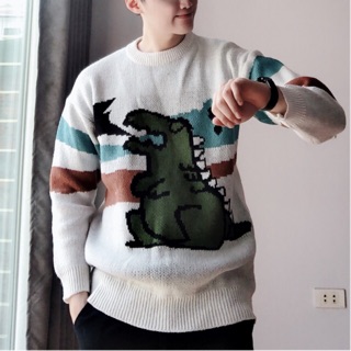 Áo len nam dài tay form rộng unisex hoạ tiết khủng long cao cấp phong cách Hàn Quốc