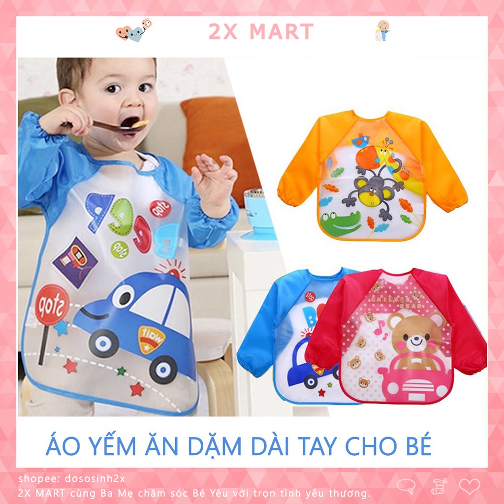 Áo yếm ăn dặm dài tay chống bẩn cho bé có dây buộc cố định ở sau lưng - 2X MART
