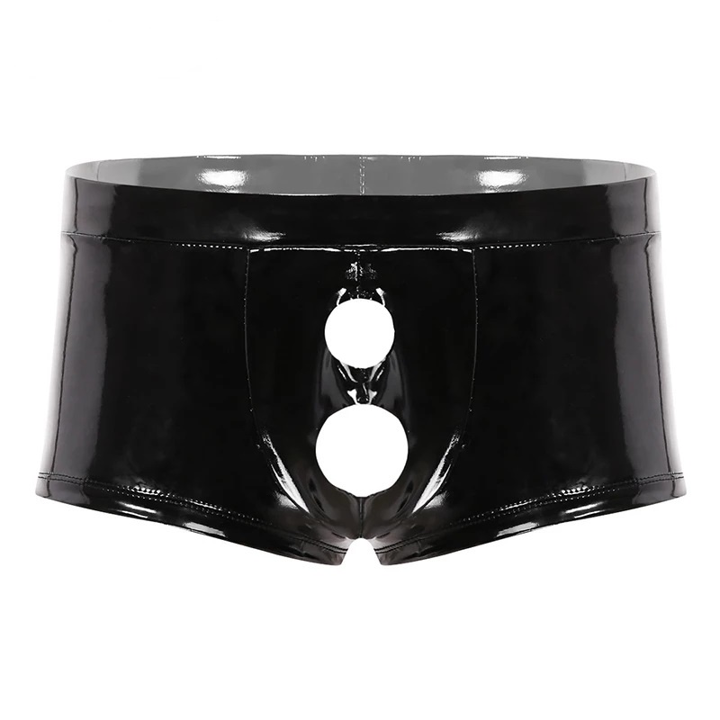 Đàn ông sexy hở đáy quần da ngắn boxer nam sáng bóng quần ngắn da PVC Sexy Open Crotch Soft Leather Boxer For Sex Mens Bodycon Sexy Bottom Crotchless Patent Leather Fetish Hot Pants [Sexybuyer-225]