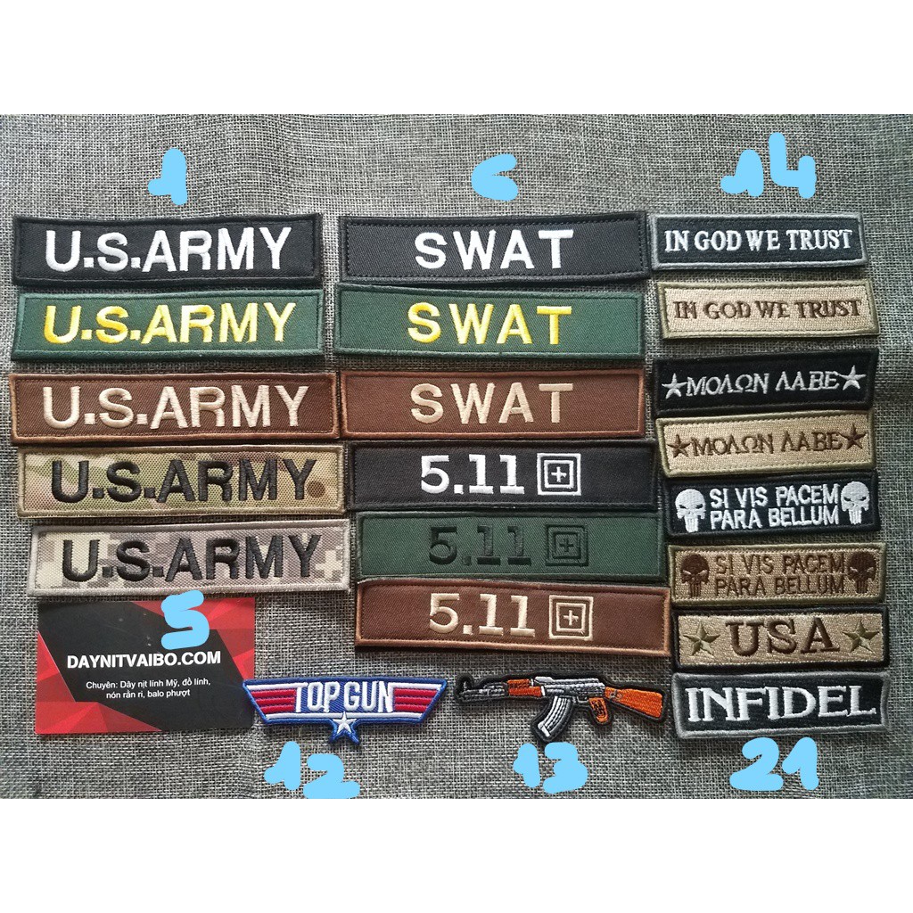 Miếng patch dán logo vải thêu US army Swat 511  trang trí balo 511, balo quần áo nón có mặt bông hoặc may vào