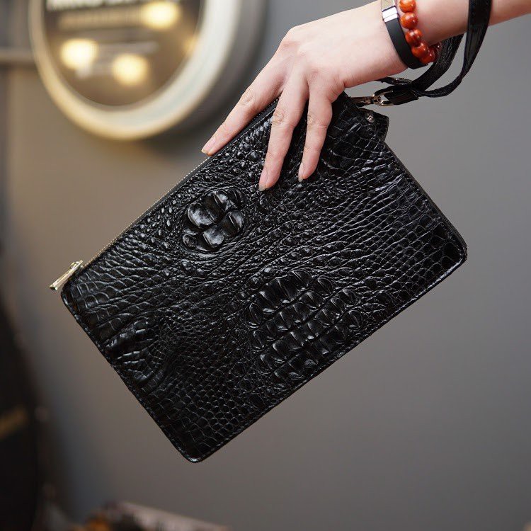 VÍ CLUTCH CẦM TAY DA CÁ SẤU ĐA NĂNG CỠ LỚN - ĐEN 2360