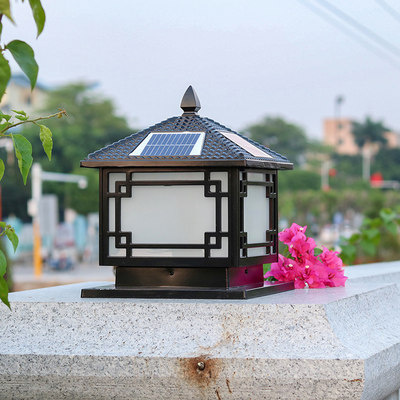 Đèn cột năng lượng mặt trời đèn sân Cổ Điển Trung Quốc ngoài trời không thấm nước tường xung ánh sáng biệt thự sân