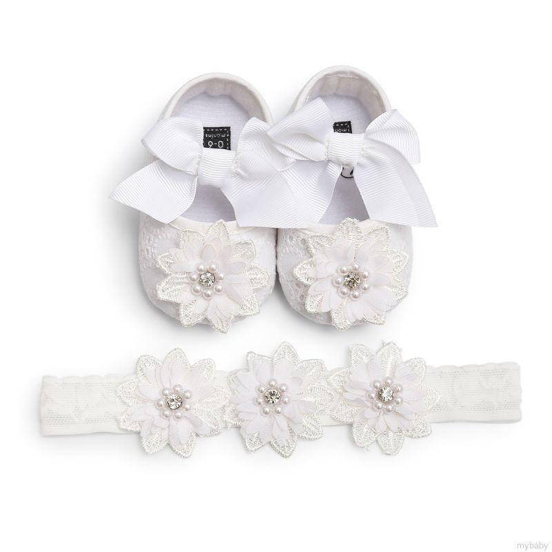 My Baby  Baby Girl Infants Lace Flower Princess Shoes Floral Headwear Headband