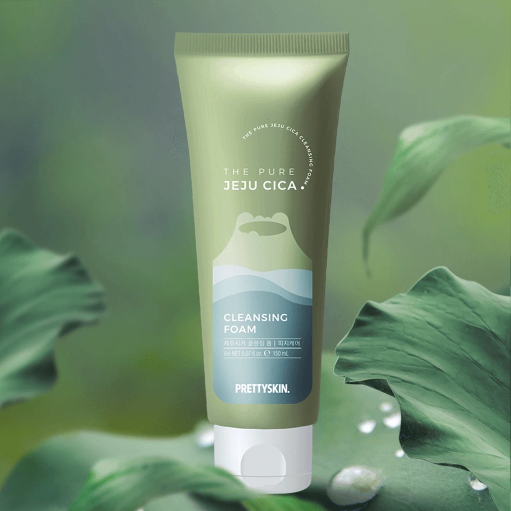 [CHÍNH HÃNG] Sữa Rửa Mặt Chiết Xuất Rau Má Đảo Jeju PrettySkin The Pure Jeju Cica Cleansing Foam 150ml