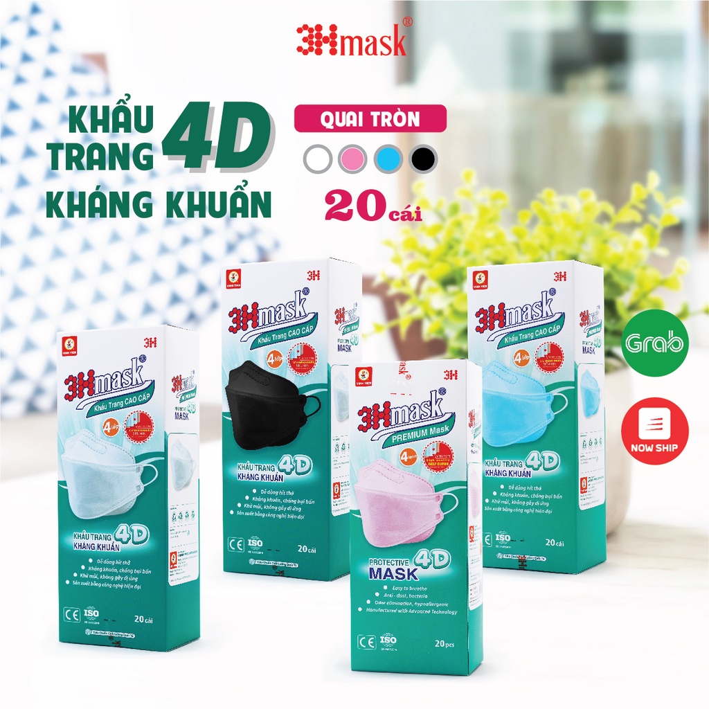 Khẩu Trang 4D 3Hmask Quai Tròn Kháng Khuẩn Cao Cấp ôm khít mặt, không lem son