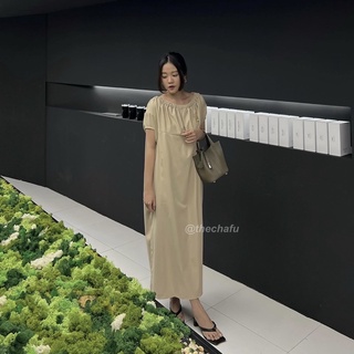 CREAMY DRESS - Đầm suông trễ vai tặng kèm cài áo