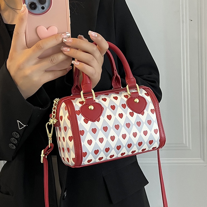 Túi Đeo Chéo Vai In Hình Trái Tim Dễ Thương Dành Cho Nữ