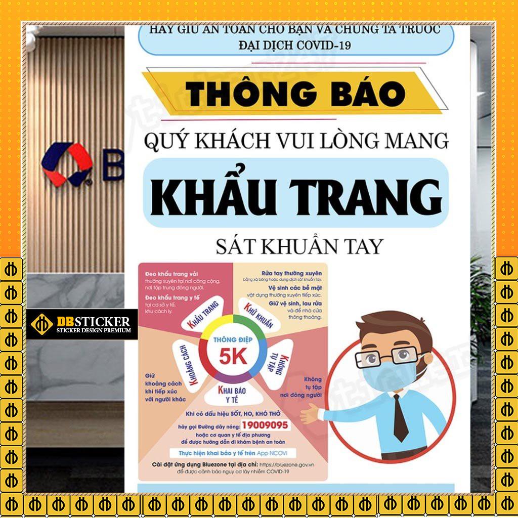 Poster/Sticker tấm decal dán biển báo thông điệp 5K phòng chống covid dán cửa, tường công ty, cửa hàng...