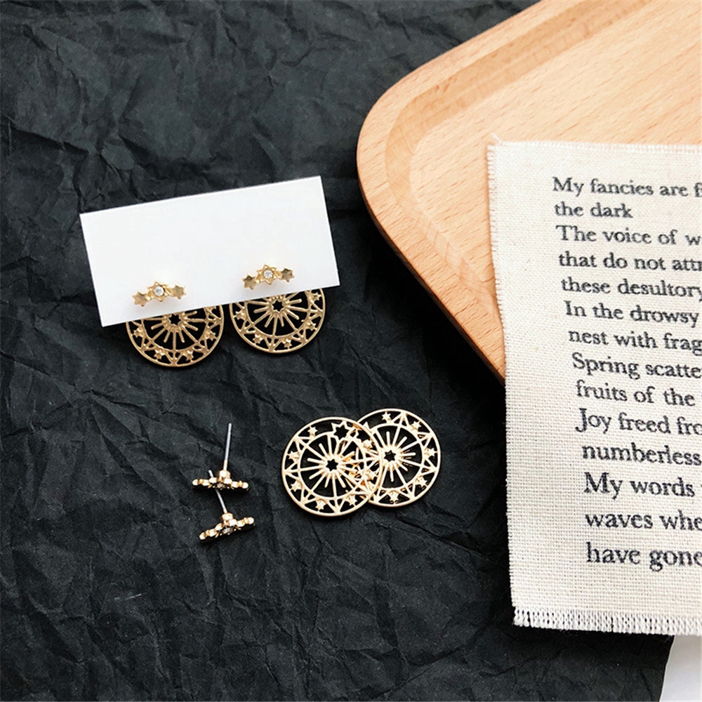 Cod Qipin Fashion Boho Gold Star Stud Ear Shining Ferris Wheel Earrings Gifts for Wedding Party