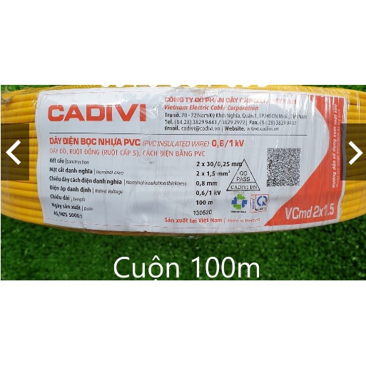 Dây điện đôi CADIVI loại VCmd 2x0.5, 2x1, 2x1.5, dây điện bọc nhựa pvc, lõi đồng, bán theo mét tới