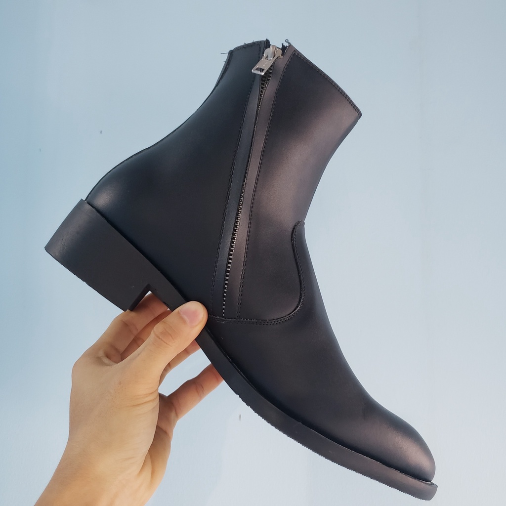 Giày Zip Boot khóa kéo thời trang nam, chất liệu da trơn bóng nhẹ, thiết kế trẻ trung dễ phối đồ, đế độn 4cm