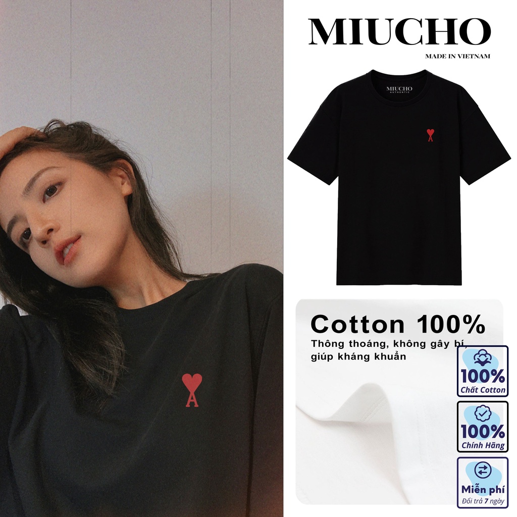 Áo phông nữ form rộng tay lỡ unisex đẹp, áo thun nữ form rộng tay lỡ unisex cotton hàn quốc AT101 Miucho in hình