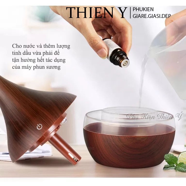 Máy phun sương tạo ẩm 300ml, Khuếch tán tinh dầu vì sức khỏe, vừa phun tinh dầu vừa làm đèn ngủ, tự ngắt khi hết nước